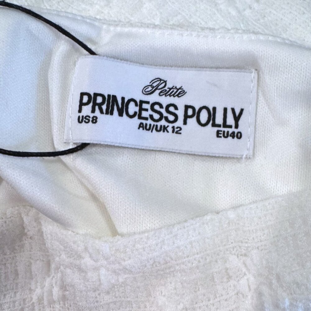 Princess Polly White Mini Dress NWT Lace Trim Square Neck Fitted Size 8 Petite - Picture 8 of 13